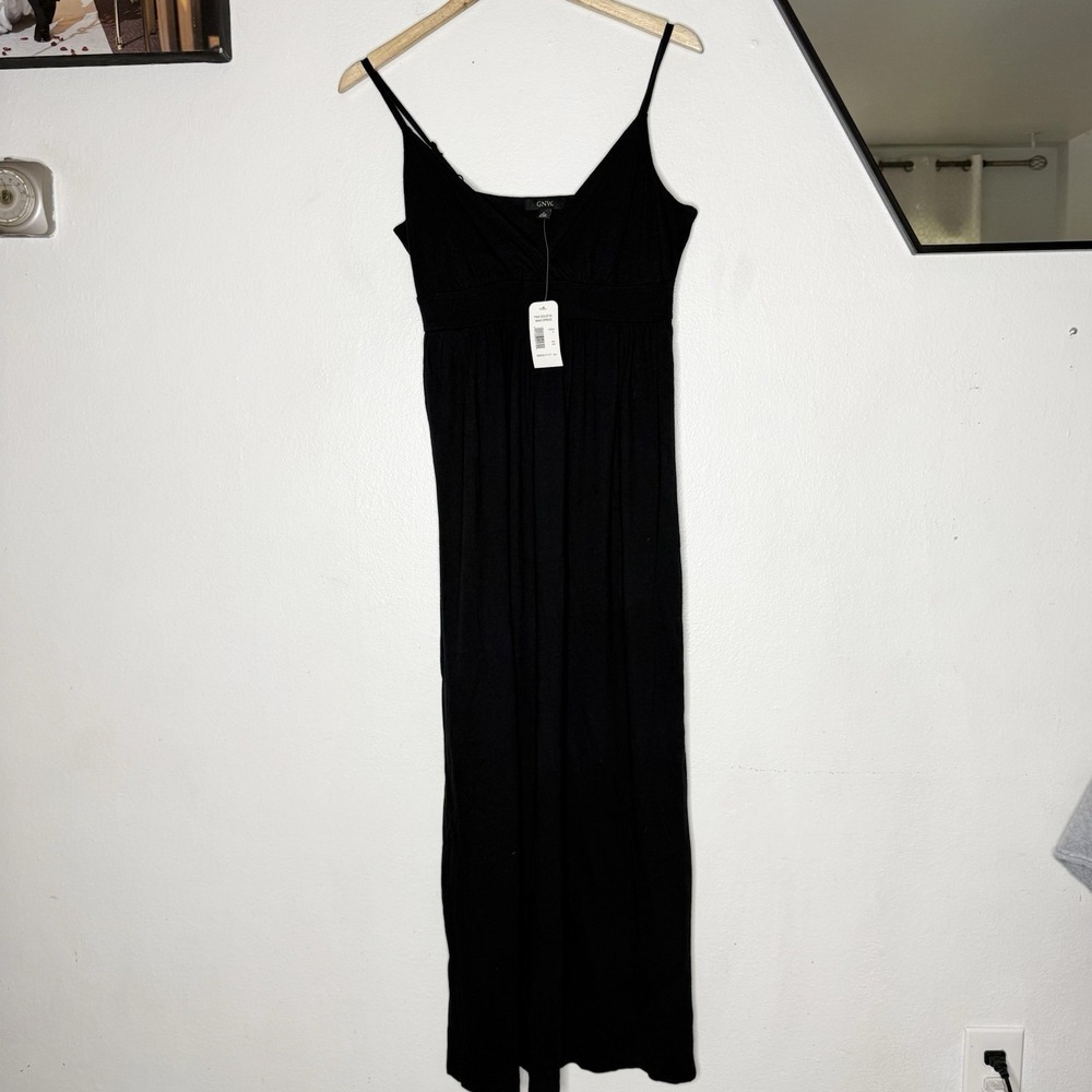 New GNW Black Sleeveless Maxi V-Neck Dress Beach Summer Minimalist Women's Small